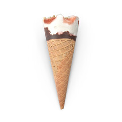 3D Cone ice cream mixed with vanilla and chocolate isolated white background. Waffle cone isolated