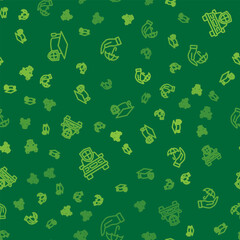 Set line Graduation cap with shield, Car insurance and Umbrella hand on seamless pattern. Vector