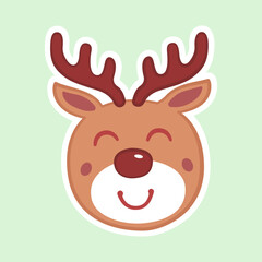 Cute christmas deer sticker. Flat vector illustration
