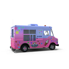 Ice cream  delivery pickup truck  3d rendering, Ice cream truck, mobile fair trade ice cream van, pink street food van