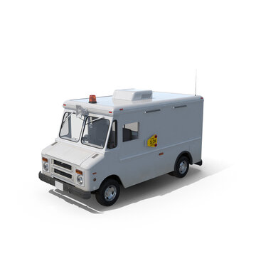 Empty Ice cream delivery pickup truck 3D rendering, Ice cream truck, mobile fair trade ice cream van, White street food van