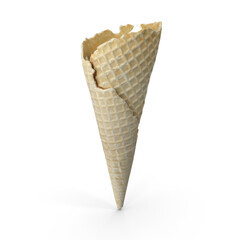 Empty Waffle Cup for Ice Cream. Empty Sugar Crunchy Icecream Waffle Cone. Blank crispy ice cream cone, 3D rendering
