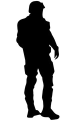 Fototapeta premium Silhouette of a male soldier. Back view