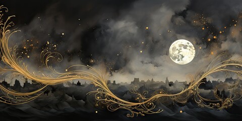 AI Generated. AI Generative. Moon stars evening paper 
 style illustration nature background. Air sky decorative cartoon concept