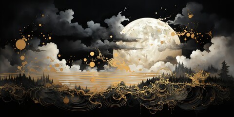 AI Generated. AI Generative. Moon stars evening paper 
 style illustration nature background. Air sky decorative cartoon concept