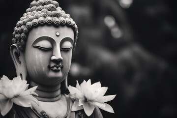 black and white statue of buddha background - generative ai
