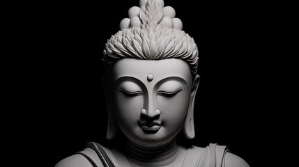 black and white statue of buddha background - generative ai