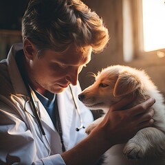 A Veterinarian with a Dog in Heartwarming Photography