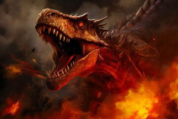 Naklejka premium Majungasaurus Fury: Firestorm Battle