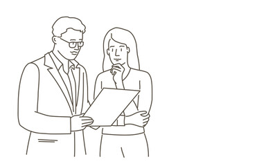 Two young male and female business worker chatting.