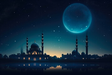 Fototapeta na wymiar Islamic Sanctuary Beneath the Radiant Moon