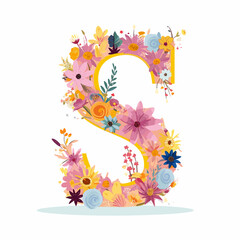 Decorated letter S flat design isolated on white background