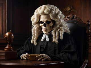 Skull in the judge wig - obrazy, fototapety, plakaty