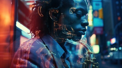 Obraz premium Urban Lives in Double Exposure Unveiling Connections