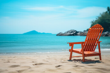 Fototapeta na wymiar Tranquil Beach Getaway: Vacant Lounge Chair on Sunny Shore