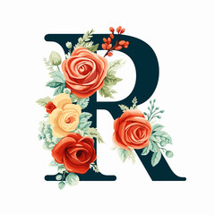 Decorated letter R flat design isolated on white background