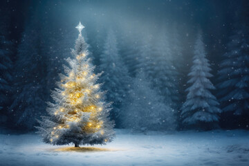 Holiday Enchantment: Glittering Christmas Tree in a Winter Forest