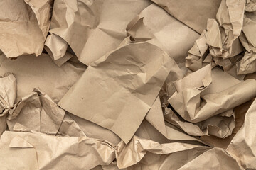 Top view of paper for shipping products, boxes. Crumpled paper for wrapping
