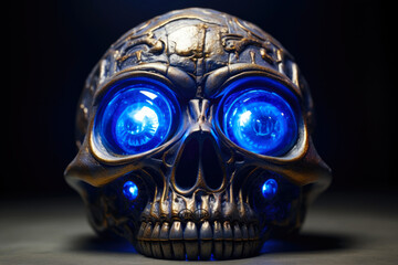 Blue Lit Sinister Metal Skull
