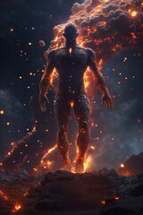 Fototapeta na wymiar Person in Lava Suit in the Inferno Zone