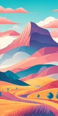 Beautiful highland landscape. Spring meadow. AI generated illustration