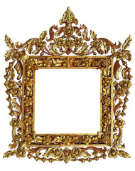 Thai pattern frame is a group of golden flowers on a transparent background.