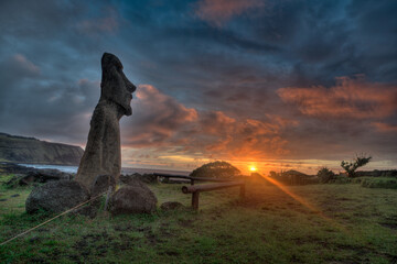 moais in Tongariki at sunrise, Rapa Nui, Easter Island