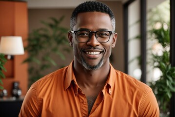 Fototapeta premium Smiling Middle-Aged Afro-American Man in Glasses Portrait