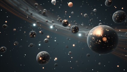 Cosmic space with planets illuminated by bright light. Abstract background and wallpaper.