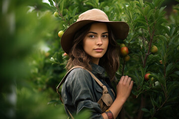 Created with Generative AI technology picture of farmer man woman picking fresh harvest greenhouse