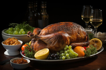 Roasted Goose on plate with vegetables for Christmas dinner