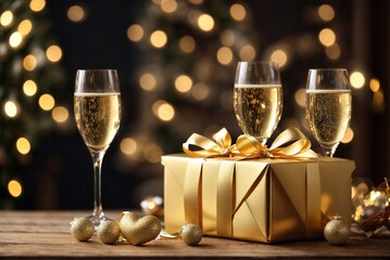 Champagne and Gift: Festive Atmosphere. Golden Details: Sparkle and Luxury.