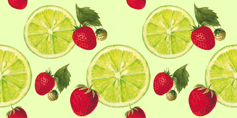 Lime Strawberry seamless pattern summer colorful background