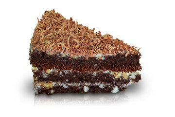 Sweet pastry, piece of chocolate cake isolated on transparent background.