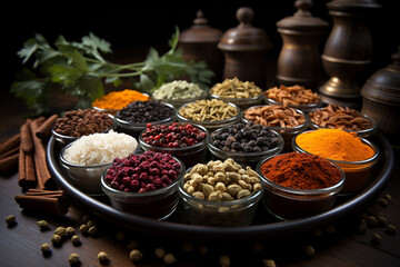 A diverse collection of seeds and spices beautifully captured in a product photography setting. Ai generated