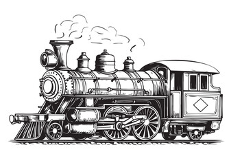 Steam locomotive vintage side view ,hand drawn sketch in doodle style Vector - obrazy, fototapety, plakaty