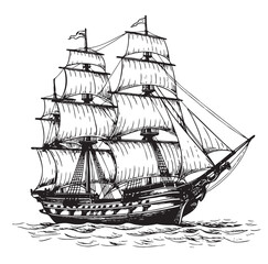 Vintage pirate ship sketch hand drawn in engraving style illustration © BigJoy