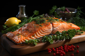 A mouthwatering display of expertly prepared salmon, captured in high quality product photography. Ai generated