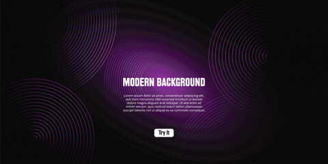 Modern technology of 3d glowing pink and purple circle line shape on dark black abstract background. Design for poster, presentation. website, landing page template, banner and more.