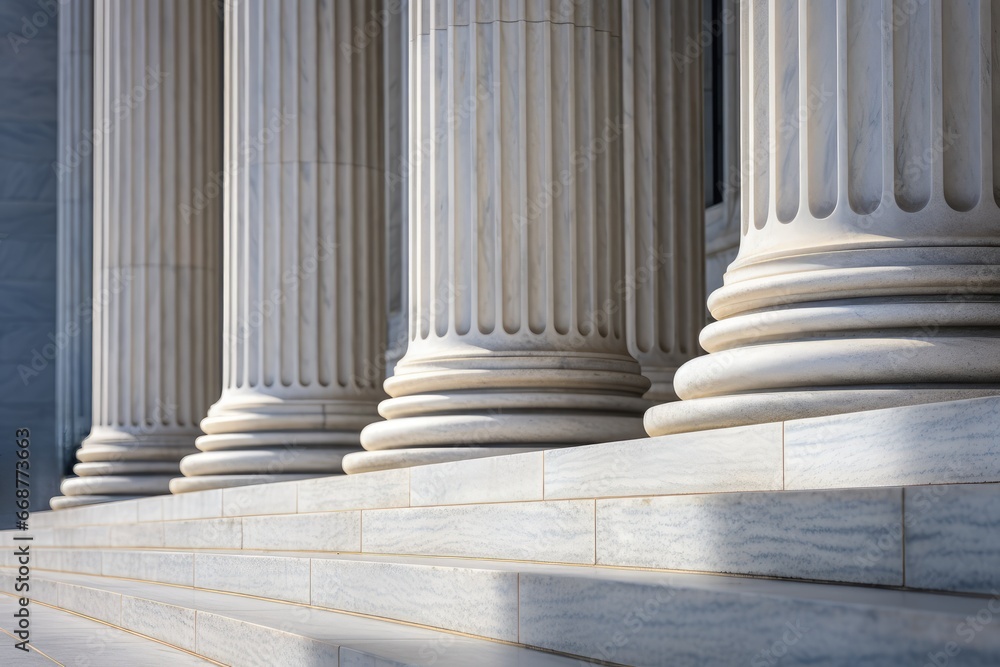 Poster stone columns colonnade and marble stairs detail. classical pillars row, building entrance