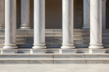 Fototapeta premium Stone columns colonnade and marble stairs detail. Classical pillars row, building entrance