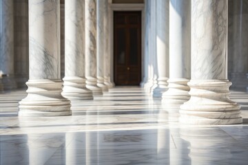 Marble columns colonnade and floor detail. Classical pillars row, building entrance - obrazy, fototapety, plakaty