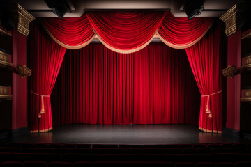 Elegant Theater Stage with Scarlet Drapes