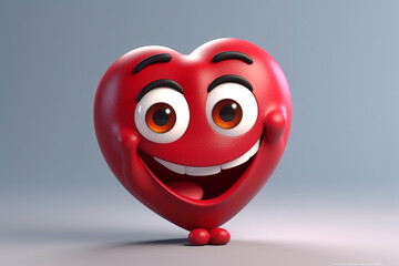 3D Illustration of a Red Heart Cartoon Character with Eyes and Mouth
