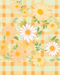 Fototapeta na wymiar Sunny Delight: A Gingham Daisy Dance,seamless floral pattern,seamless pattern with yellow flowers