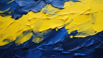 Banner with abstract art, mixed blue and yellow oil paint