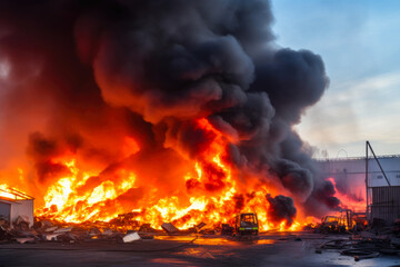 Fototapeta na wymiar Chaos in Flames: Devastated Factory