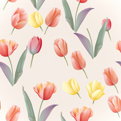 Tender Grace: A Pastel Symphony of Tulips,seamless pattern with tulips