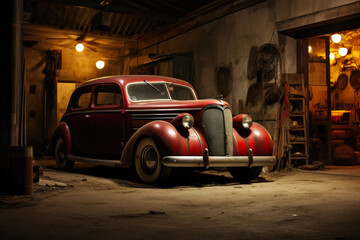 Vintage Automobile Resting in Antique Workshop