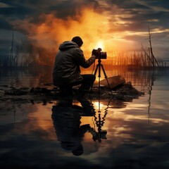Fototapeta premium Photographer's lens grasping the essence of the scene.